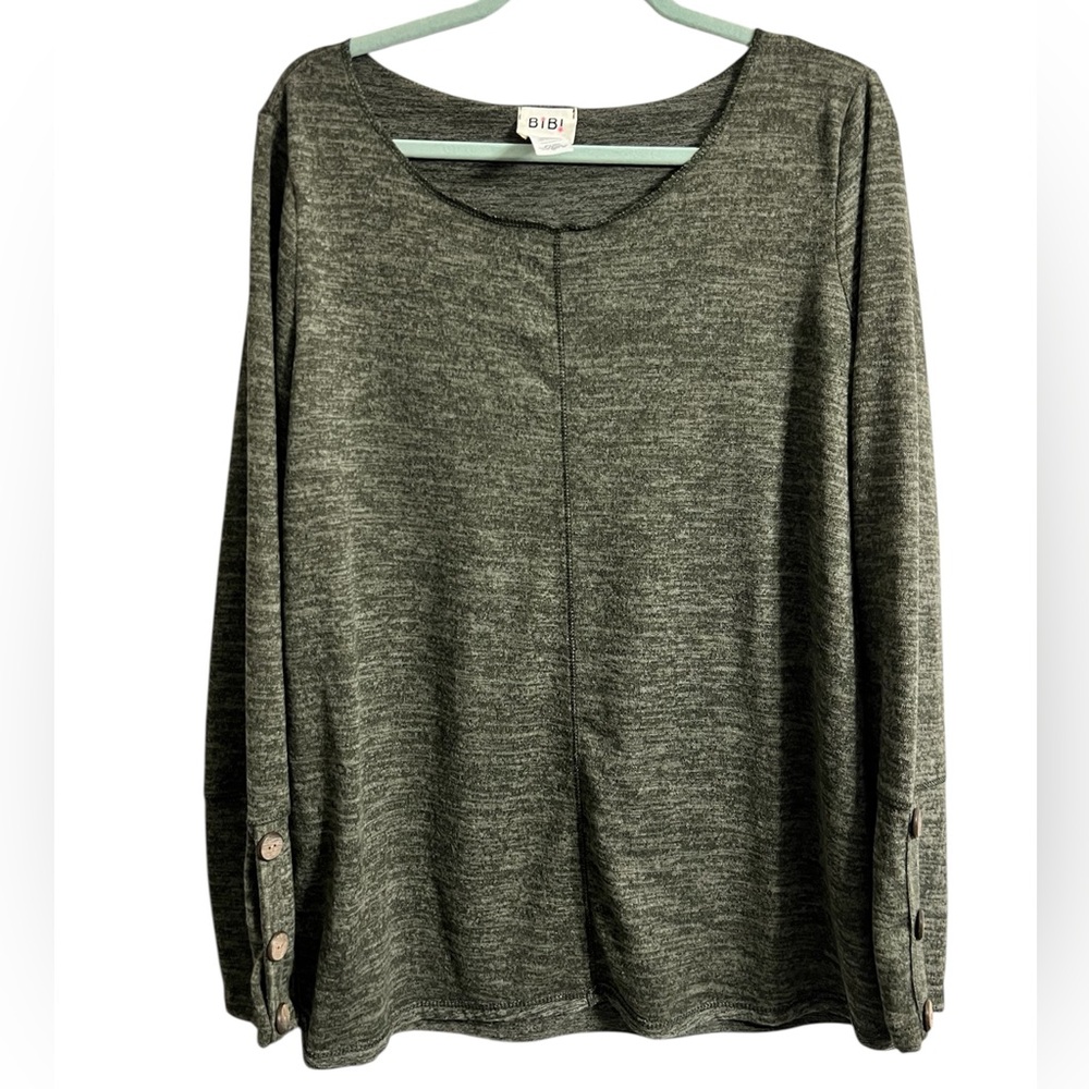 BiBi Women’s Long Sleeve Tunic Top with Button Sleeve Detail in Green